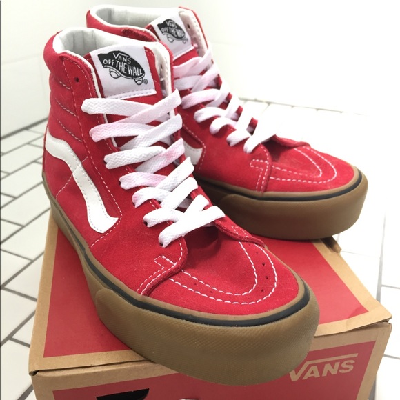 Vans Shoes - Vans red and gum sole platform sk8-hi’s